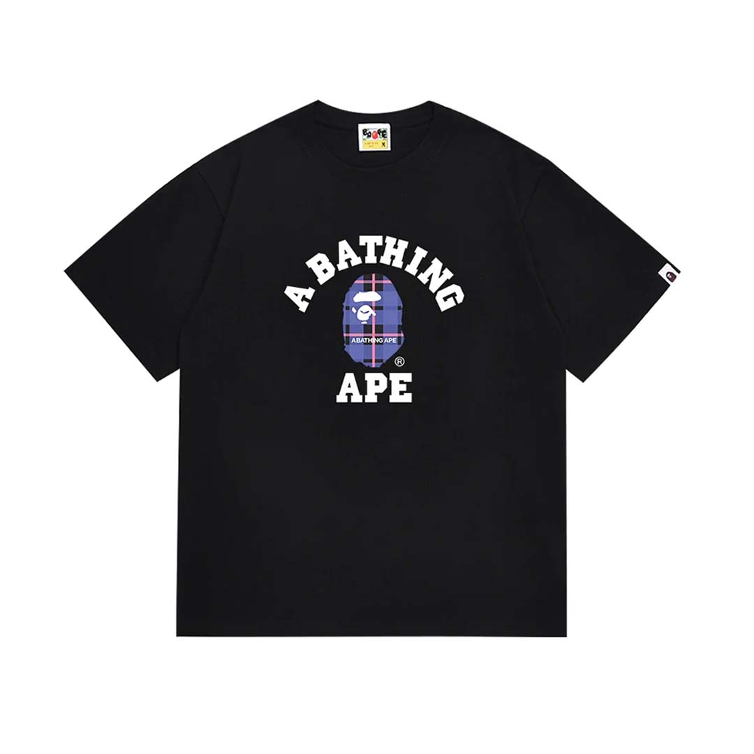 Bape Check College Tee Black Blue Pink