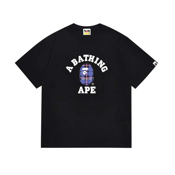Bape Check College Tee Black Blue Pink