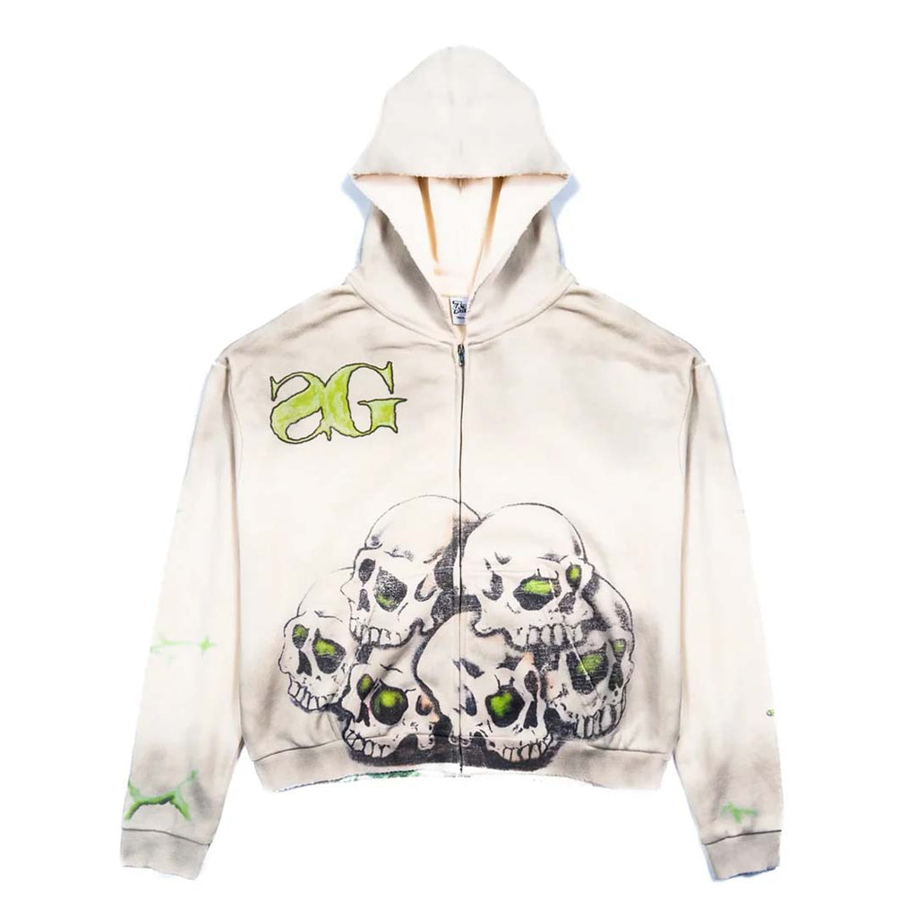 Triple Sevens Sniper Gang Vulture Zip Up Hoodie Boxy Cream Green Black