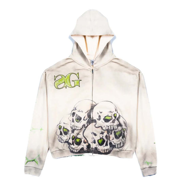 Triple Sevens Sniper Gang Vulture Zip Up Hoodie Boxy Cream Green Black