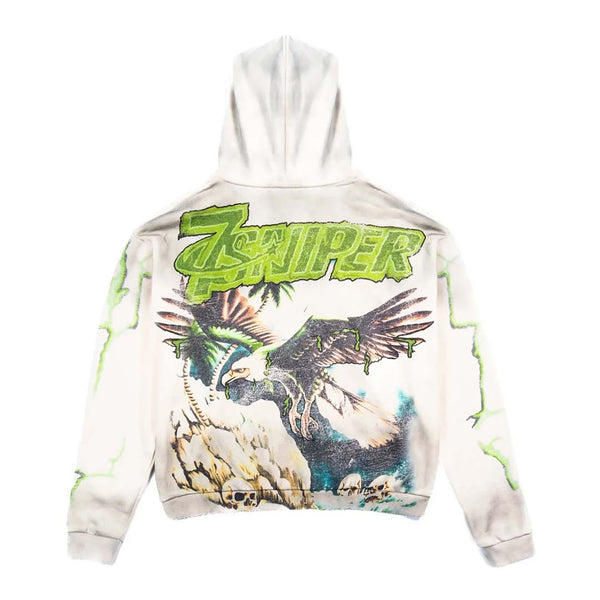 Triple Sevens Sniper Gang Vulture Zip Up Hoodie Boxy Cream Green Black