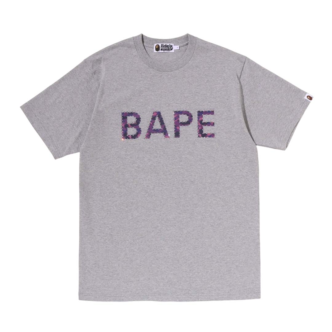 Bape Rhinestone Logo Tee Grey Purple