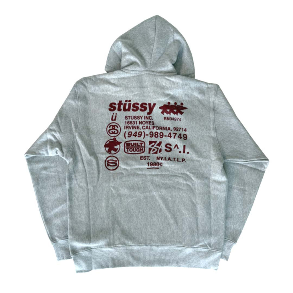 Stussy Ash Heather Grey Maroon Common Wealth Zip Up Hoodie