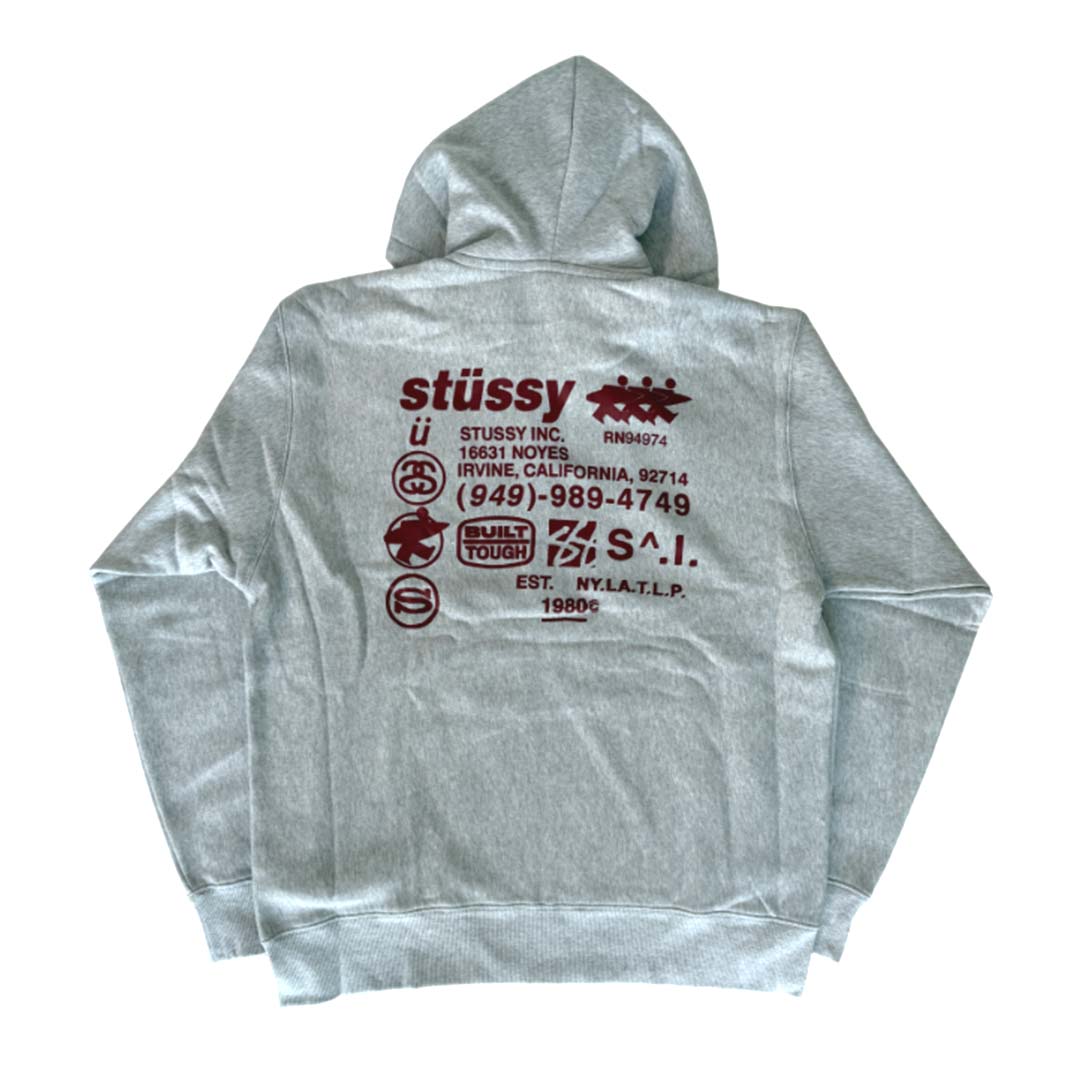 Stussy Ash Heather Grey Maroon Common Wealth Zip Up Hoodie