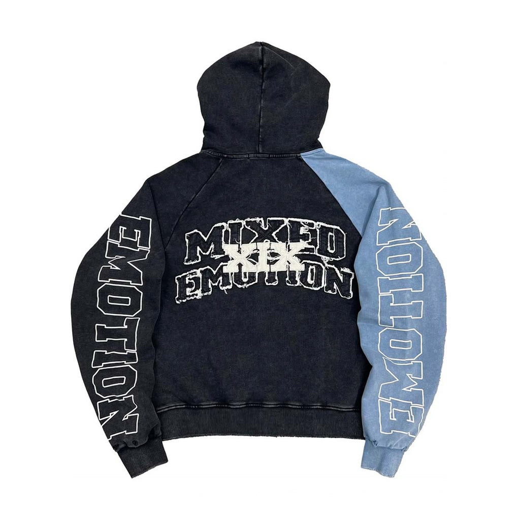 Mixed Emotions Split Zip Up Hoodie Black Blue