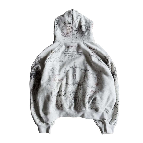 Righteous Fear No Evil Zip Up Hoodie Grey