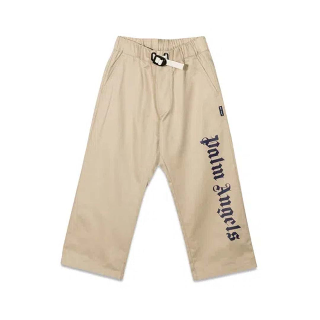 Palm Angels KIDS Drill Pants Beige Navy Blue