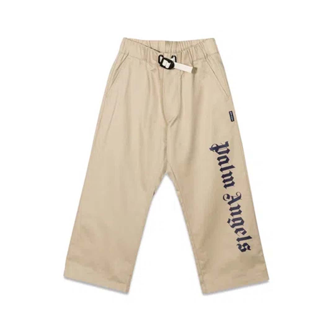 Palm Angels KIDS Drill Pants Beige Navy Blue