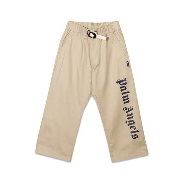 Palm Angels KIDS Drill Pants Beige Navy Blue