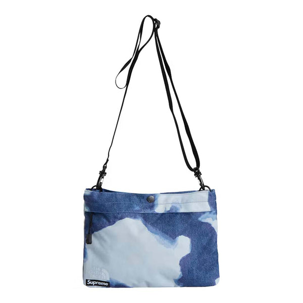 Supreme The North Face Bleached Denim Print Shoulder Bag Indigo Blue