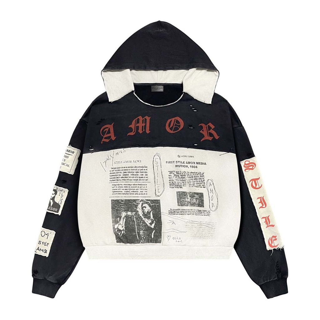 Stile de Amor Nero Patch Hoodie Black White Red