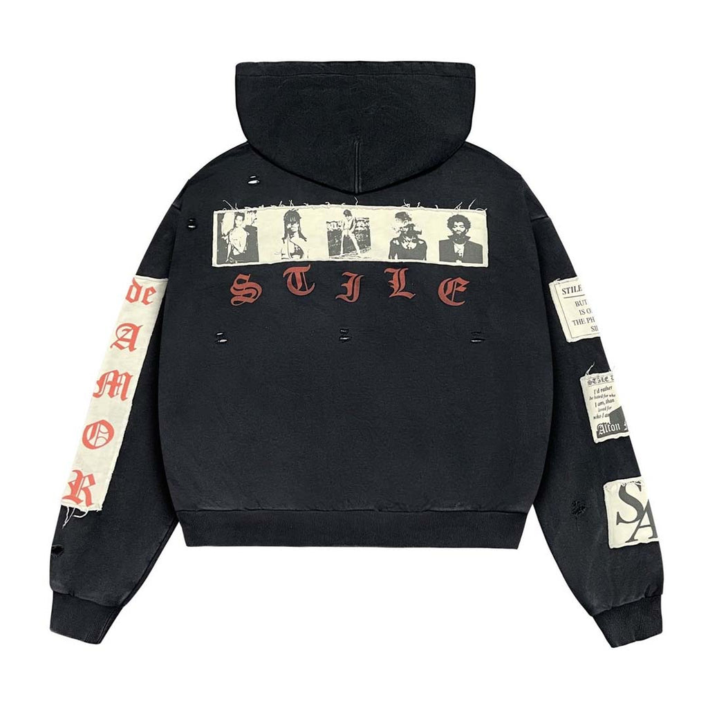 Stile de Amor Nero Patch Hoodie Black White Red