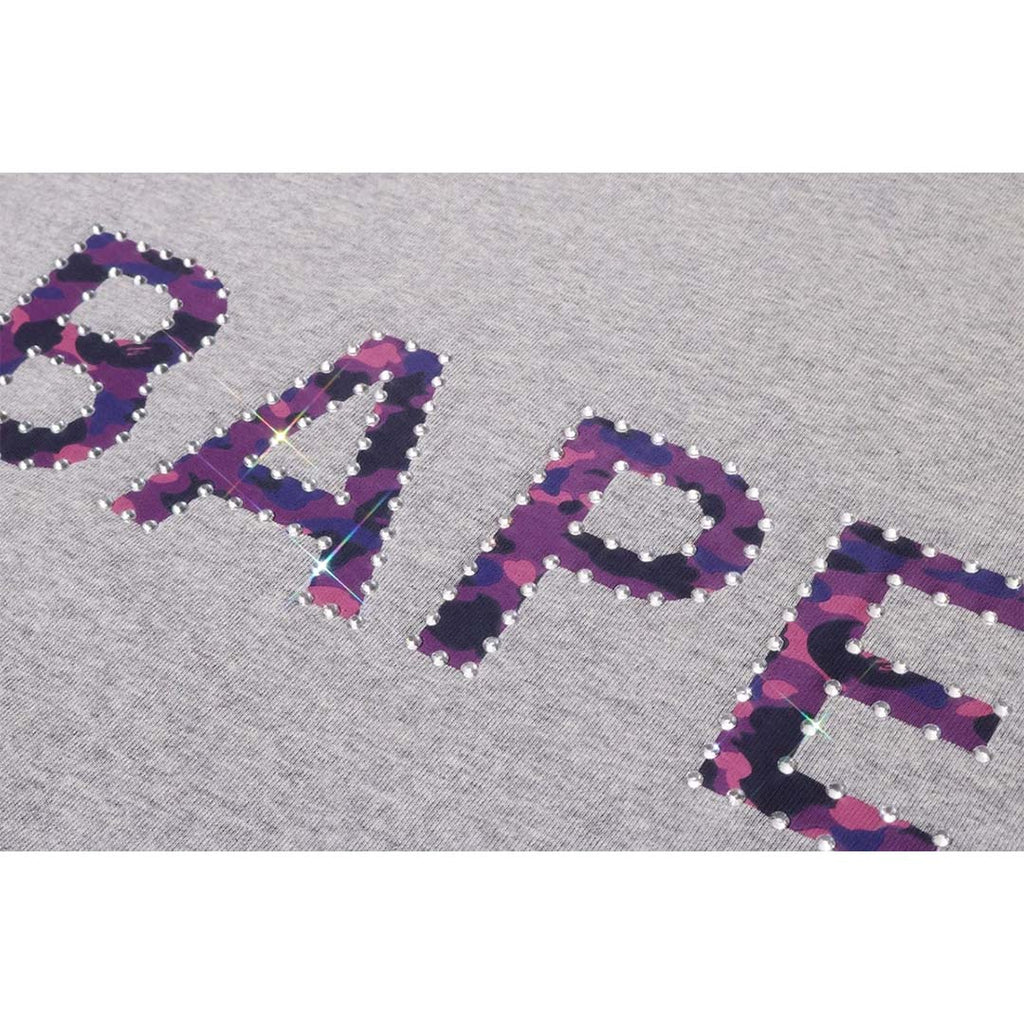 Bape Rhinestone Logo Tee Grey Purple