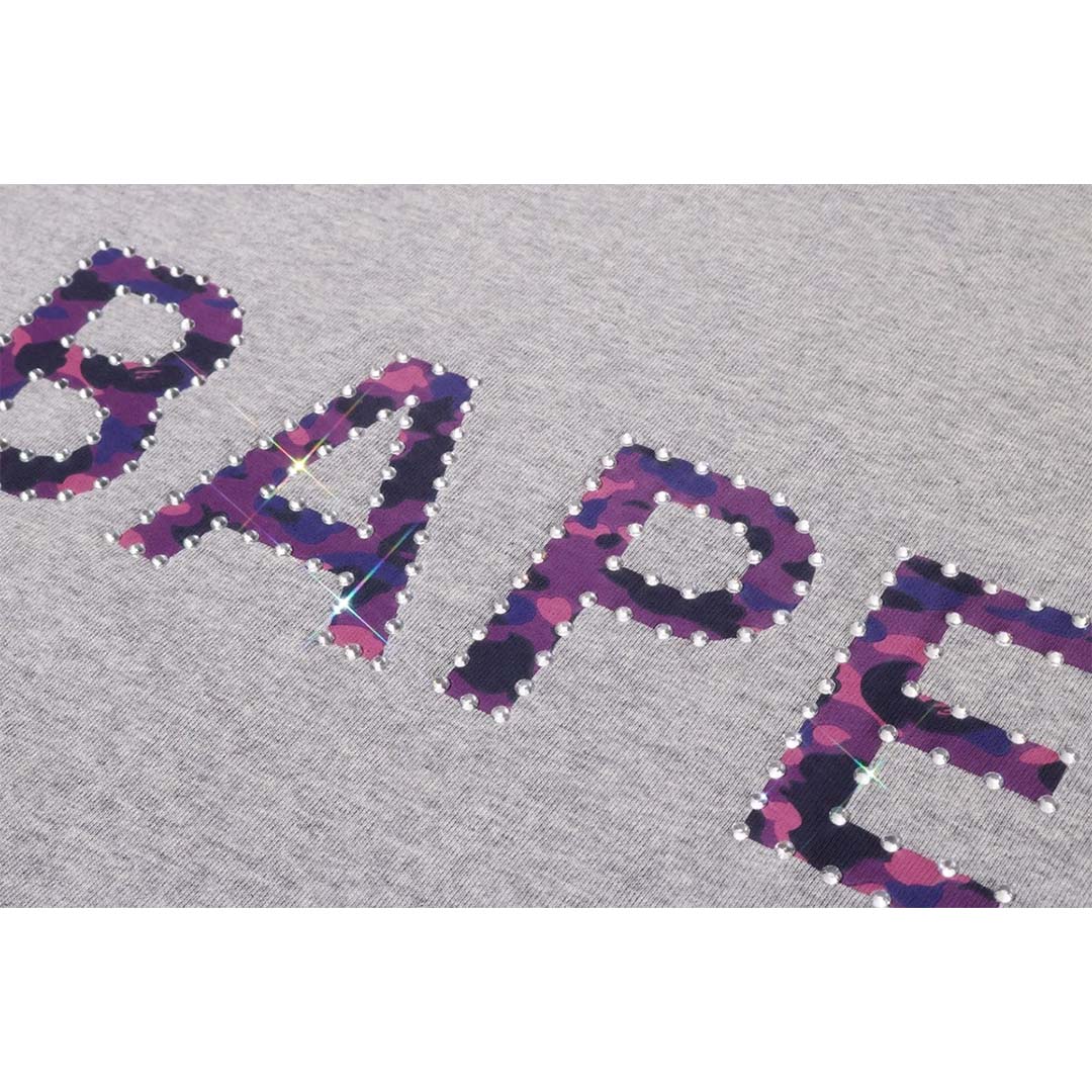 Bape Rhinestone Logo Tee Grey Purple