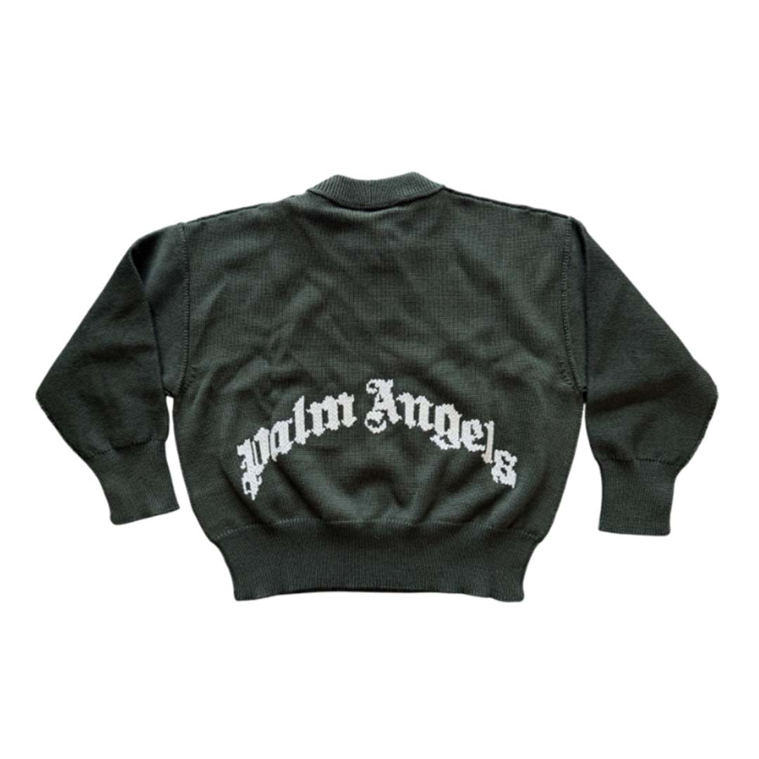 Palm Angels KIDS Logo Knit Sweater Military Green White