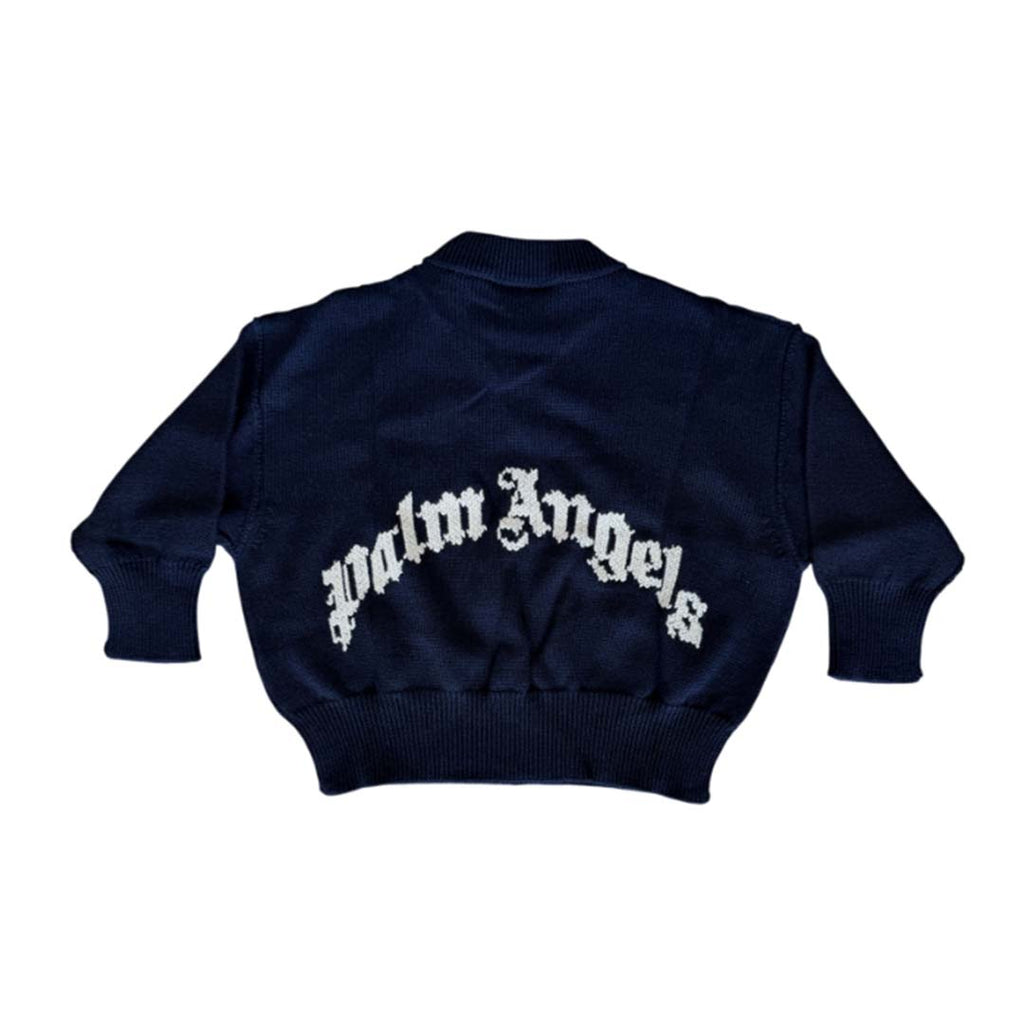 Palm Angels KIDS Logo Knit Sweater Navy Blue White