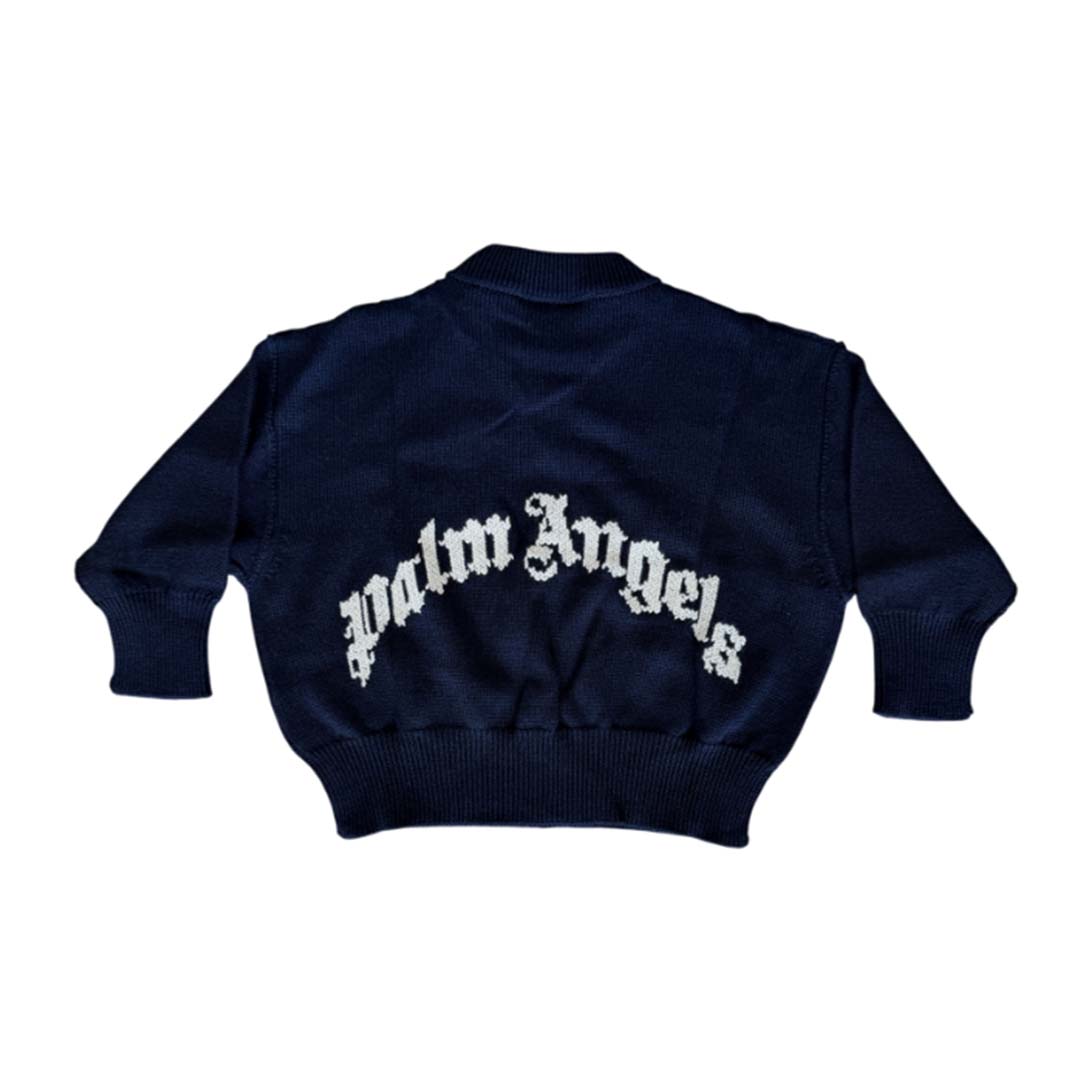 Palm Angels KIDS Logo Knit Sweater Navy Blue White