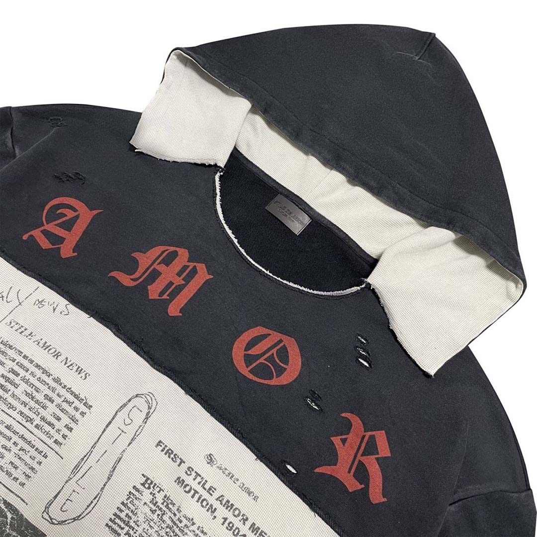 Stile de Amor Nero Patch Hoodie Black White Red
