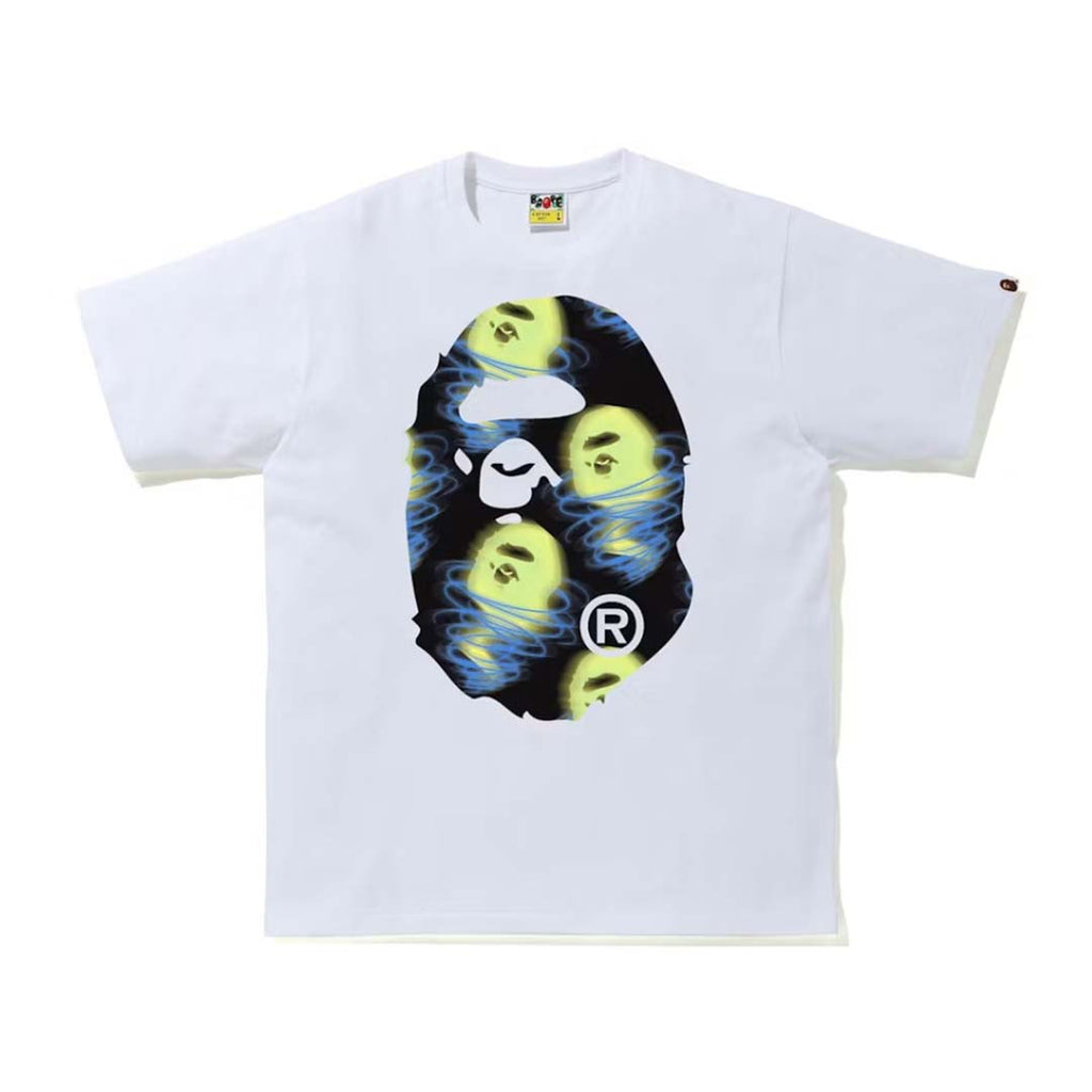 Bape Glow Storm Big Ape Head Tee White Yellow Blue