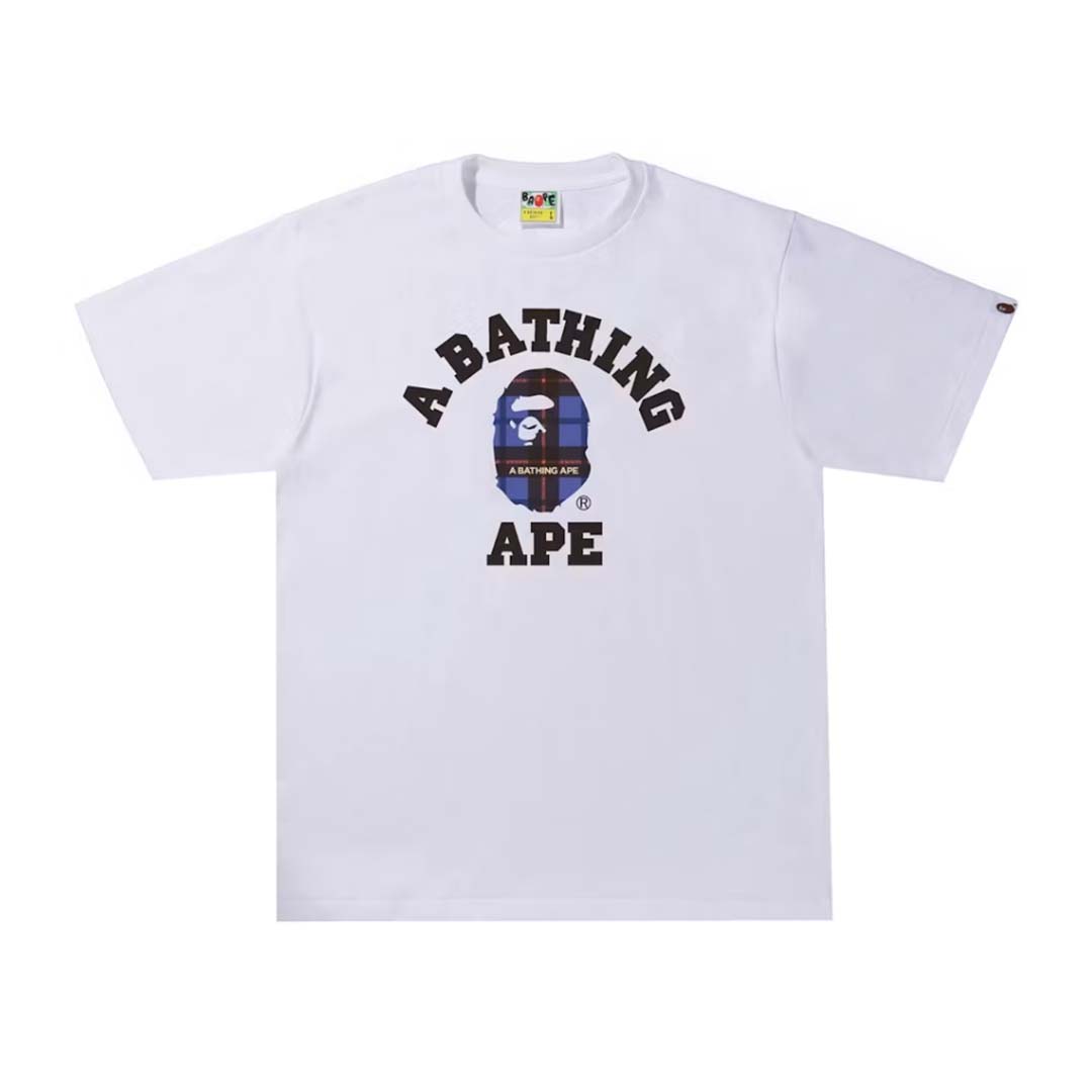 Bape Logo Check College Tee White Blue
