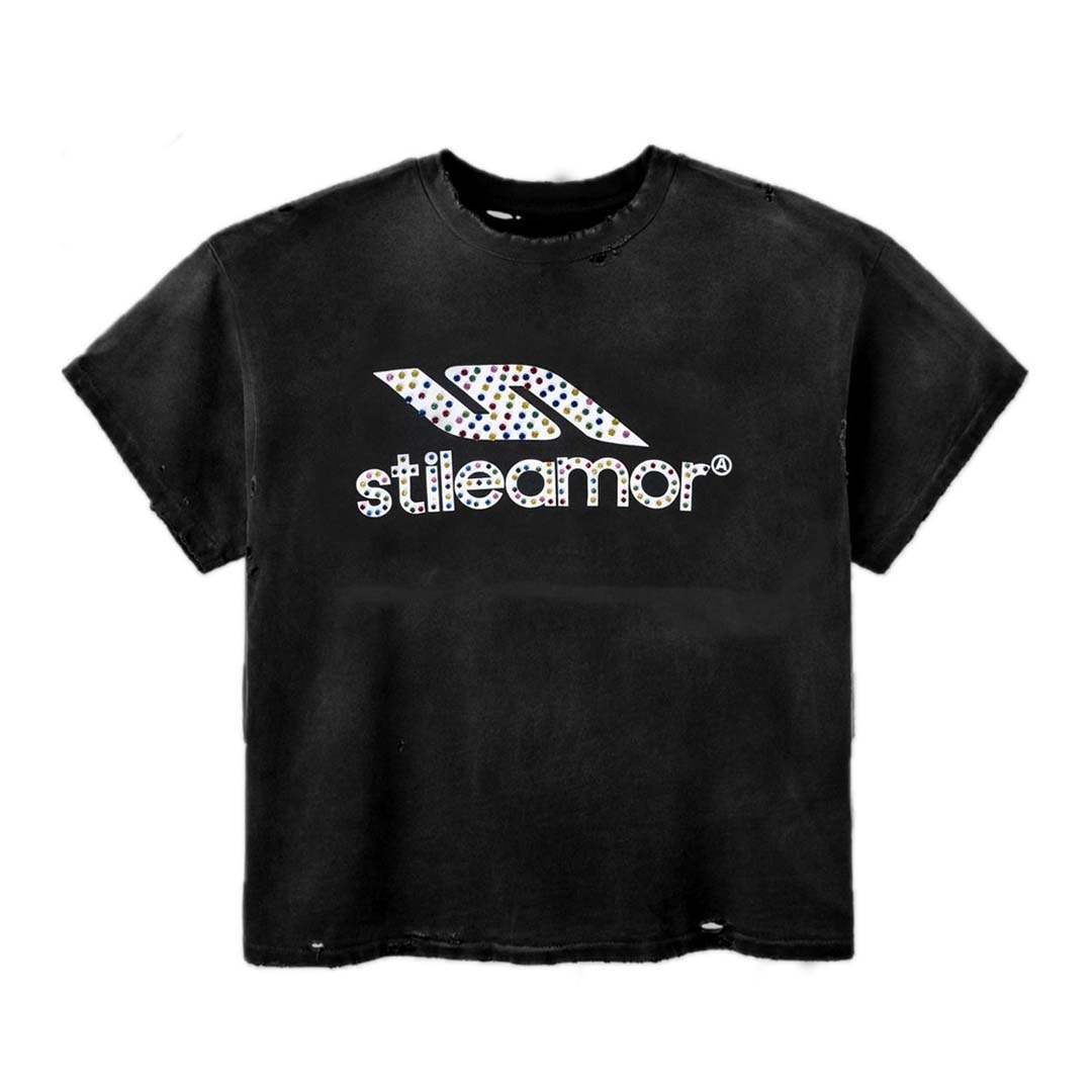 Stile de Amor Corolato Rhinestone Tee Black