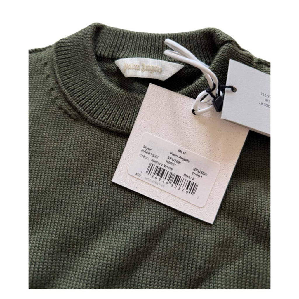 Palm Angels KIDS Logo Knit Sweater Military Green White
