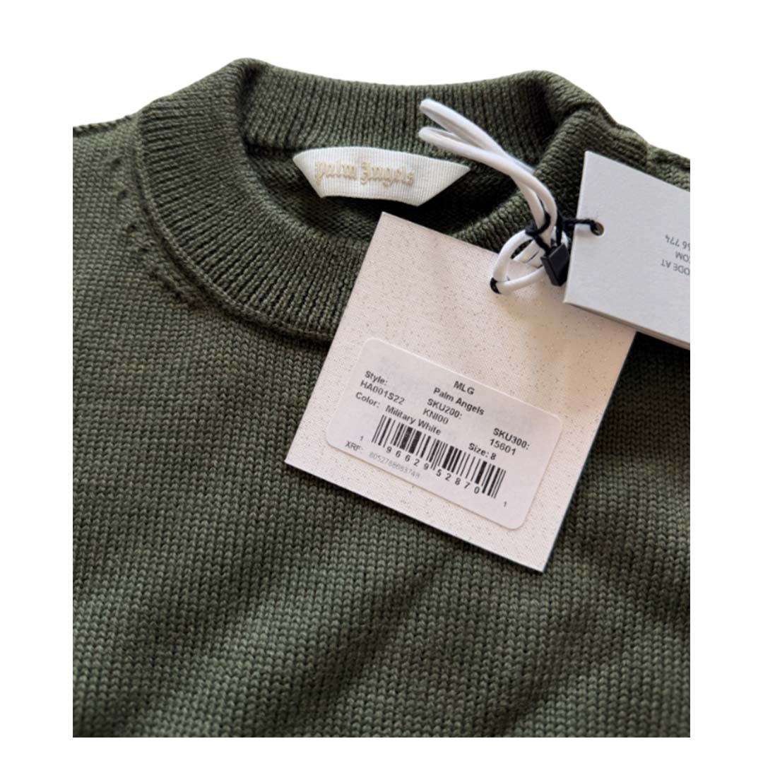 Palm Angels KIDS Logo Knit Sweater Military Green White