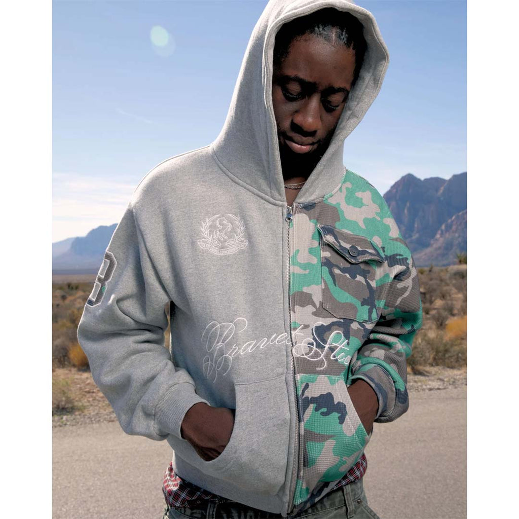 Bravest Studios Half Camo Zip Up Hoodie Grey
