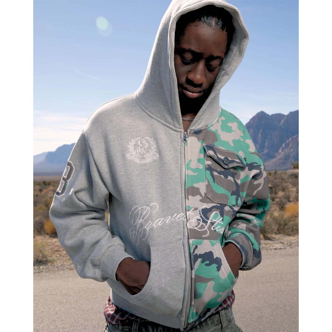 Bravest Studios Half Camo Zip Up Hoodie Grey