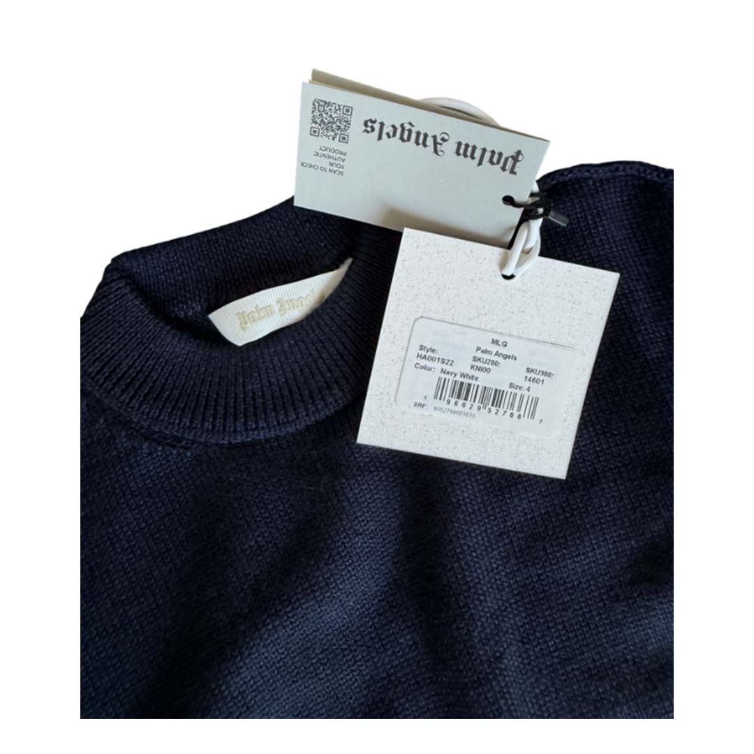 Palm Angels KIDS Logo Knit Sweater Navy Blue White