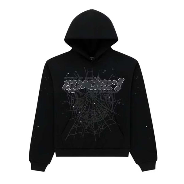 Sp5der Rhinestone P*nk V2 Triple Black Hoodie