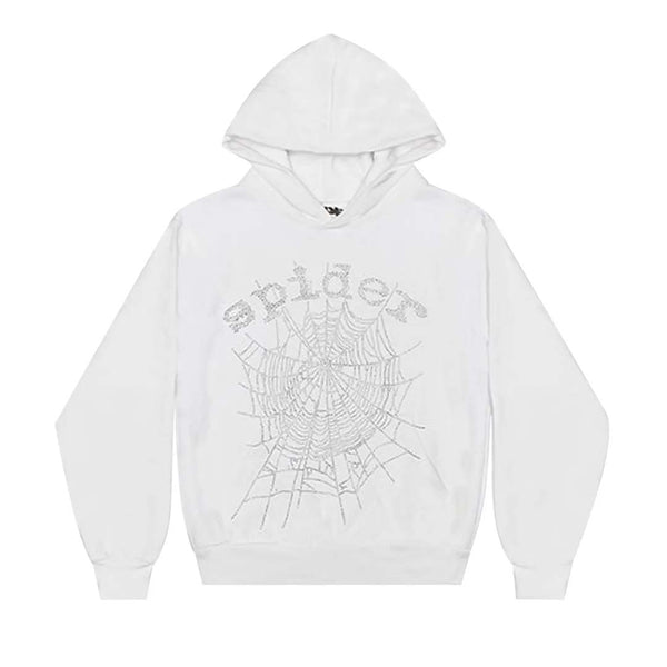 Sp5der OG White Web Rhinestone Hoodie