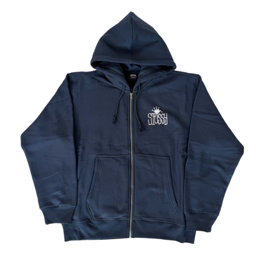 Stussy Navy Crown International Zip Up Hoodie