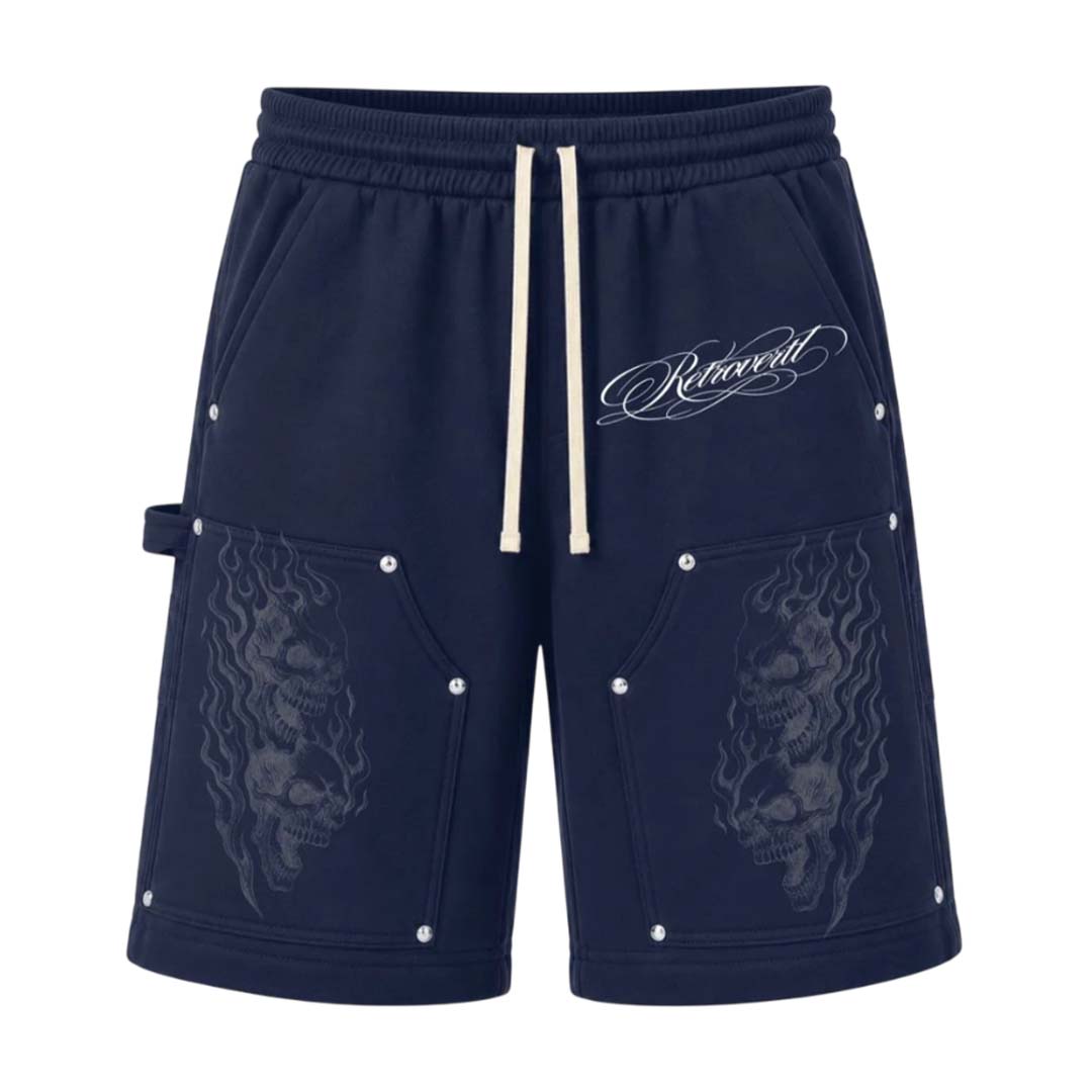 Retrovert Flame Navy Sweat Shorts