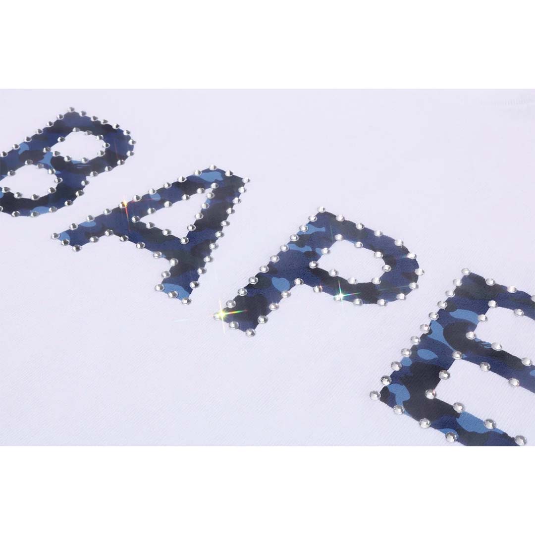 Bape Rhinestone Logo Tee White Navy