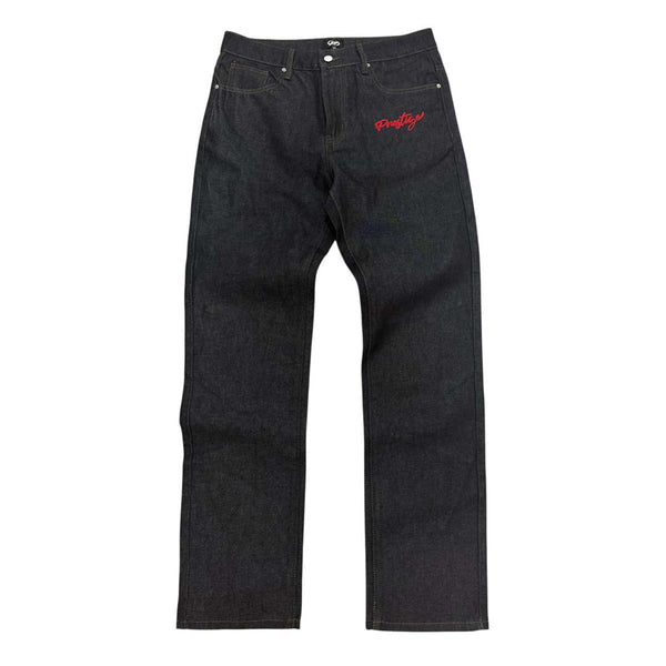 Prestige P Logo Denim Jeans Black Red Pockets