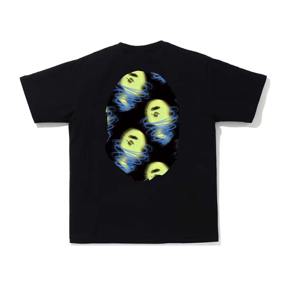 Bape Glow Storm Big Ape Head Tee Black Yellow Blue