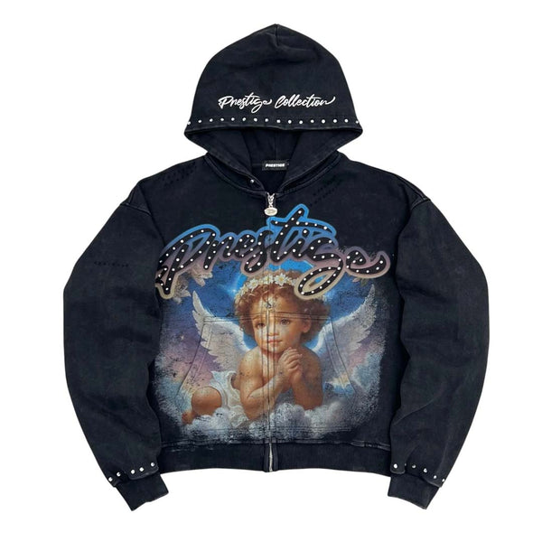 Prestige Angel Zip Up Hoodie Black Blue