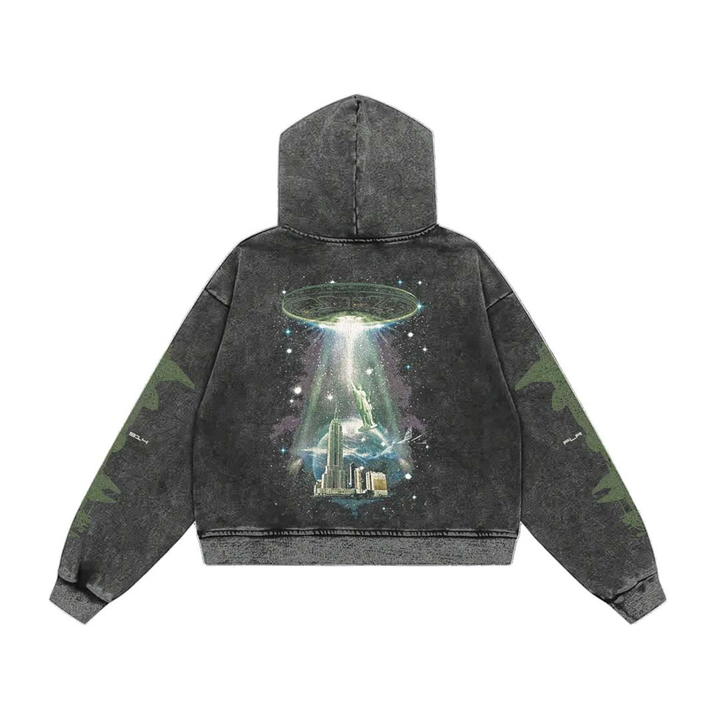 Floor 914 Alien Invasion Zip Up Hoodie Faded Grey Green