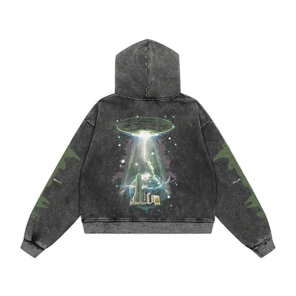 Floor 914 Alien Invasion Zip Up Hoodie Faded Grey Green