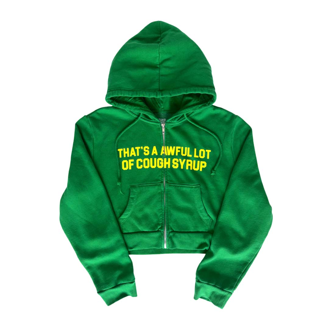 Awful Lot of Cough Syrup Cropped Zip Up Hoodie Green Yellow