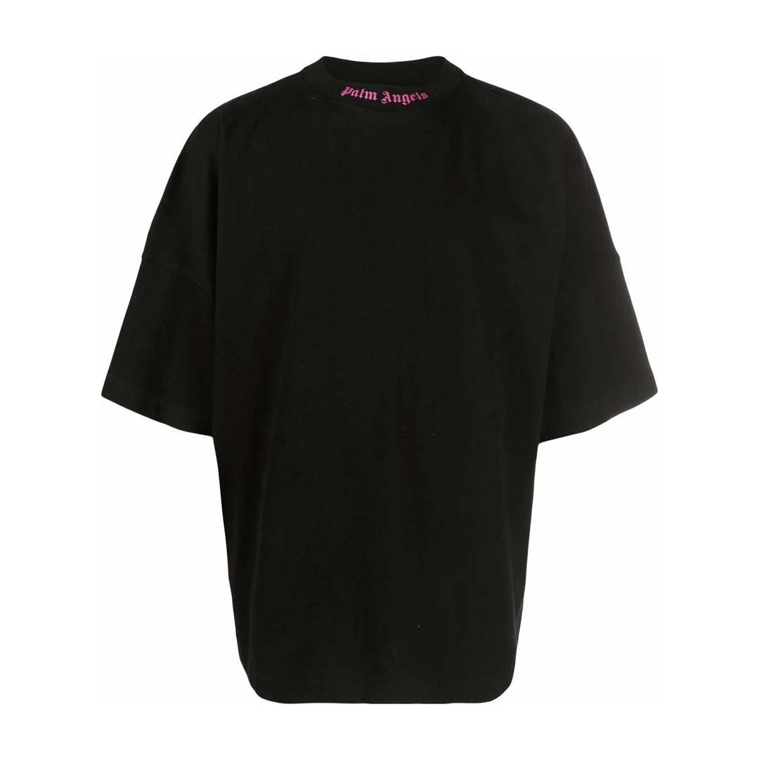 Palm Angels Doubled Logo Fuchsia Tee Black Pink