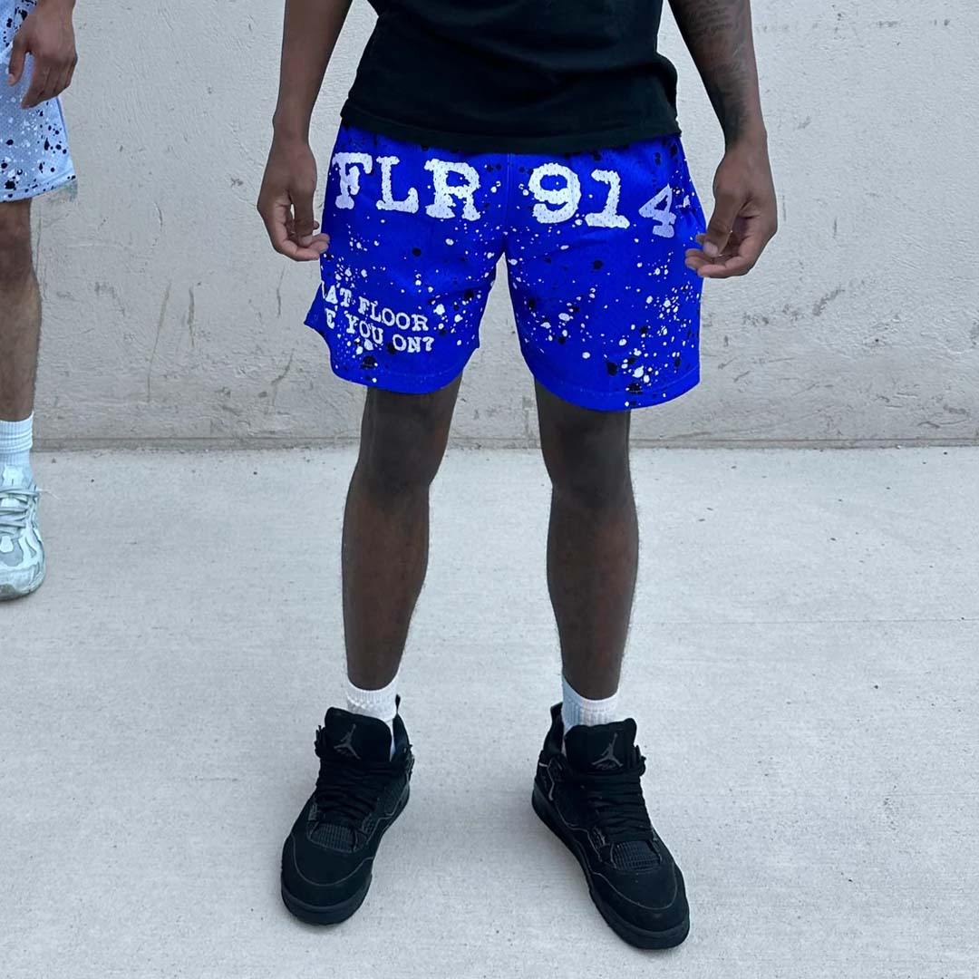 Floor 914 Splatter Dark Blue Mesh Shorts