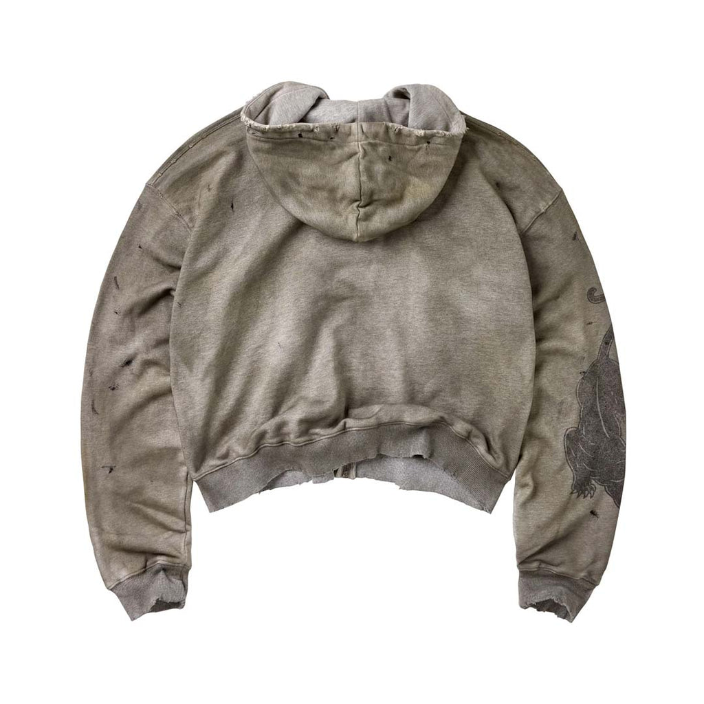 Vale Forever Varsity Zip Up Hoodie Distressed Grey Red