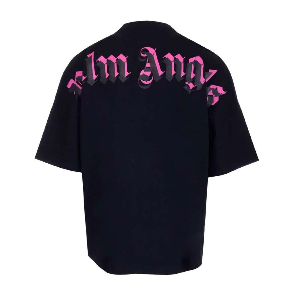 Palm Angels Doubled Logo Fuchsia Tee Black Pink