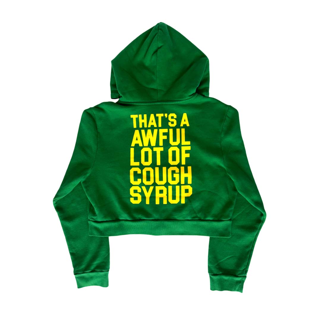 Awful Lot of Cough Syrup Cropped Zip Up Hoodie Green Yellow