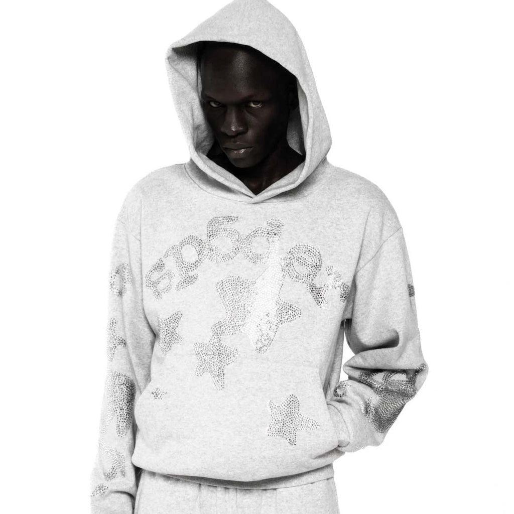Sp5der Rhinestone Beluga Hoodie Heather Grey