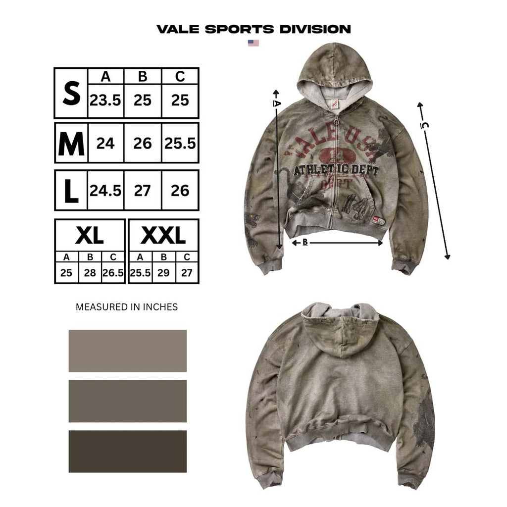 Vale Forever Varsity Zip Up Hoodie Distressed Grey Red