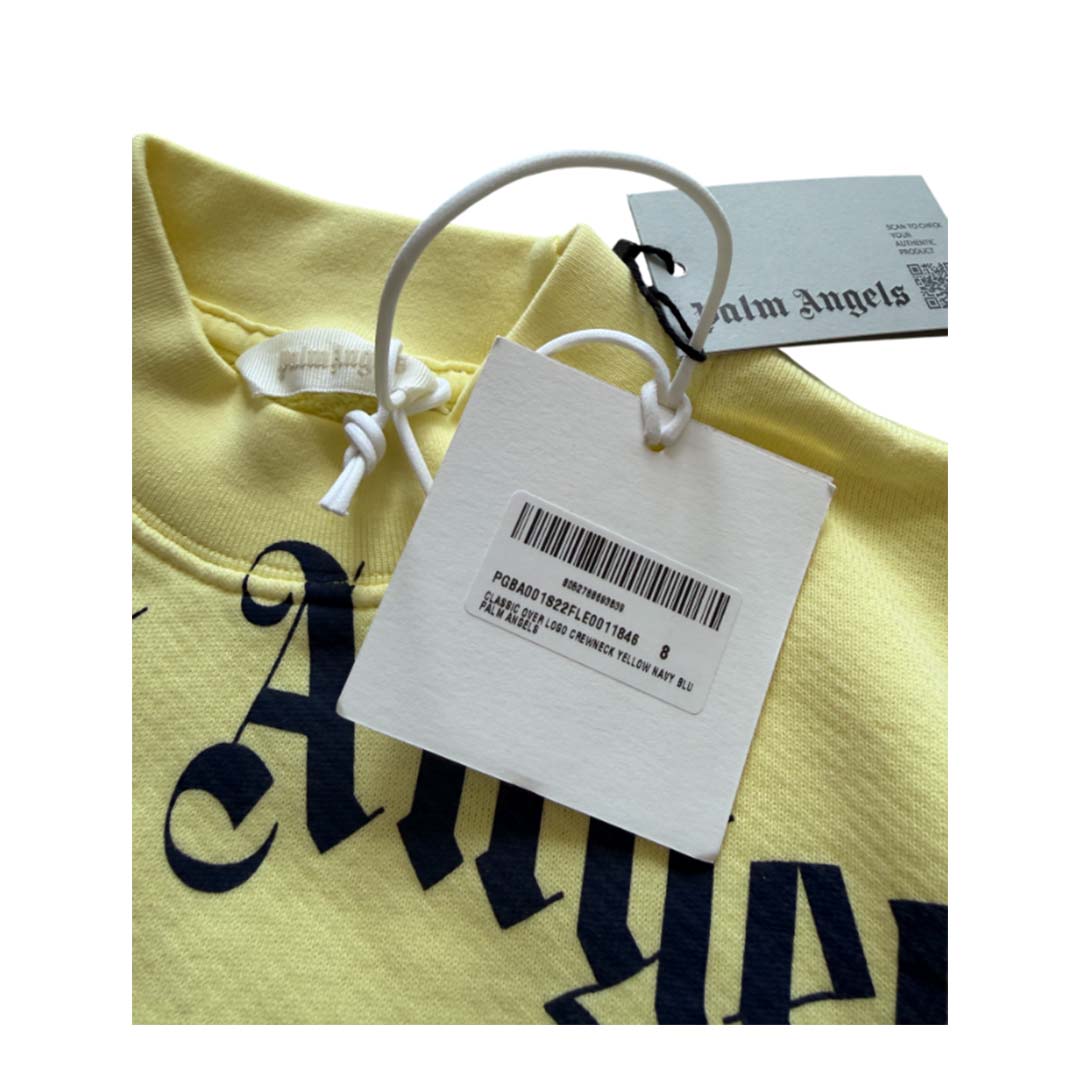 Palm Angels KIDS Classic Over Logo Crewneck Yellow Navy Blue