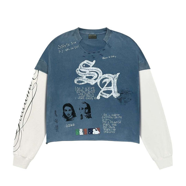 Stile de Amor Sqaudra Long Sleeve Thermal Tee Blue